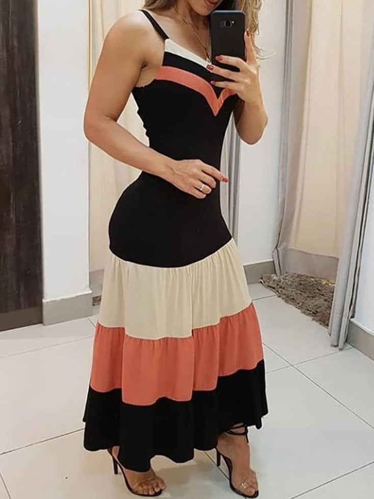 Dresses Sling Multicolor Striped Maxi Dress - LuckyFash™