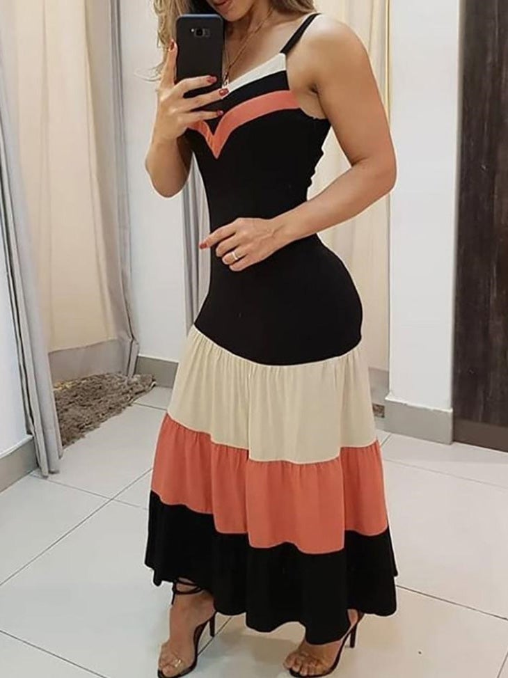 Dresses Sling Multicolor Striped Maxi Dress - LuckyFash™