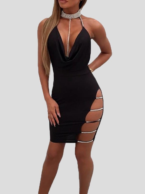 Women's Dresses Sling Slit Hot Drill Low-Cut Halterneck Nightclub Dress - LuckyFash™