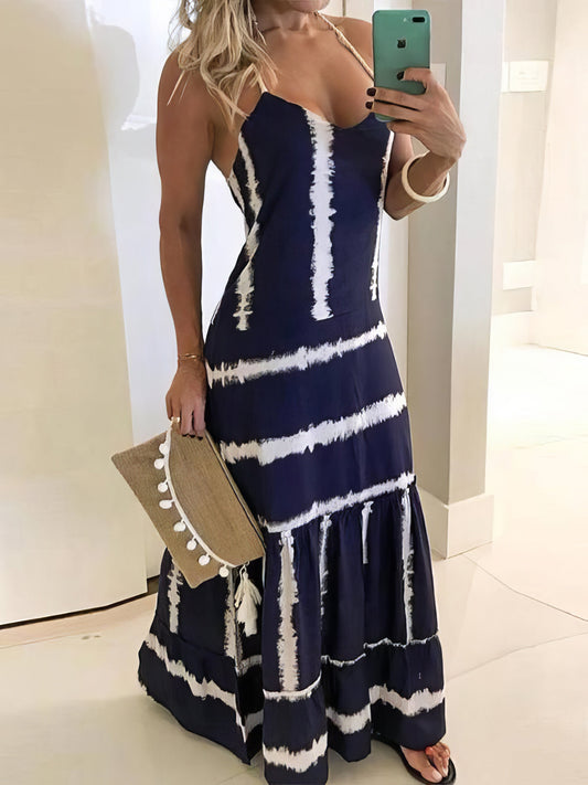 Dresses Sling Stripe Print Sleeveless Fitted Dress - LuckyFash™