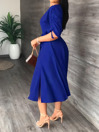 Dresses Sloping Shoulder Tie Mid Sleeve Dress - LuckyFash™