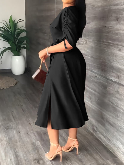 Dresses Sloping Shoulder Tie Mid Sleeve Dress - LuckyFash™