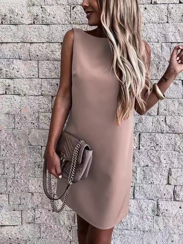 Women's Dresses Solid Crew Neck Bare Back Sleeveless Dress - LuckyFash™