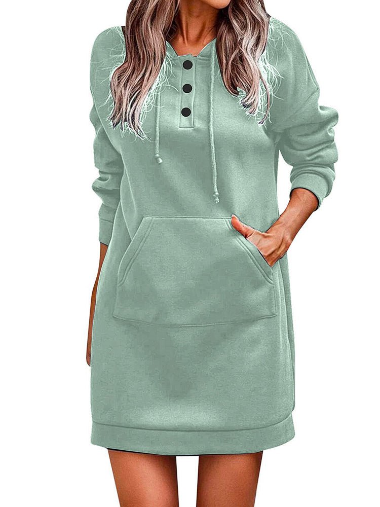 Dresses Solid Knitted Hooded Sweatshirt Mini Dress - LuckyFash™