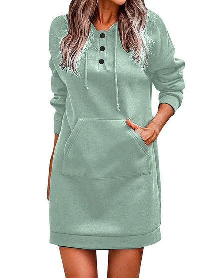 Dresses Solid Knitted Hooded Sweatshirt Mini Dress - LuckyFash™