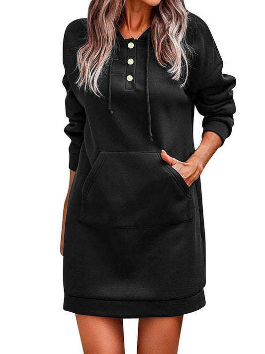 Dresses Solid Knitted Hooded Sweatshirt Mini Dress - LuckyFash™