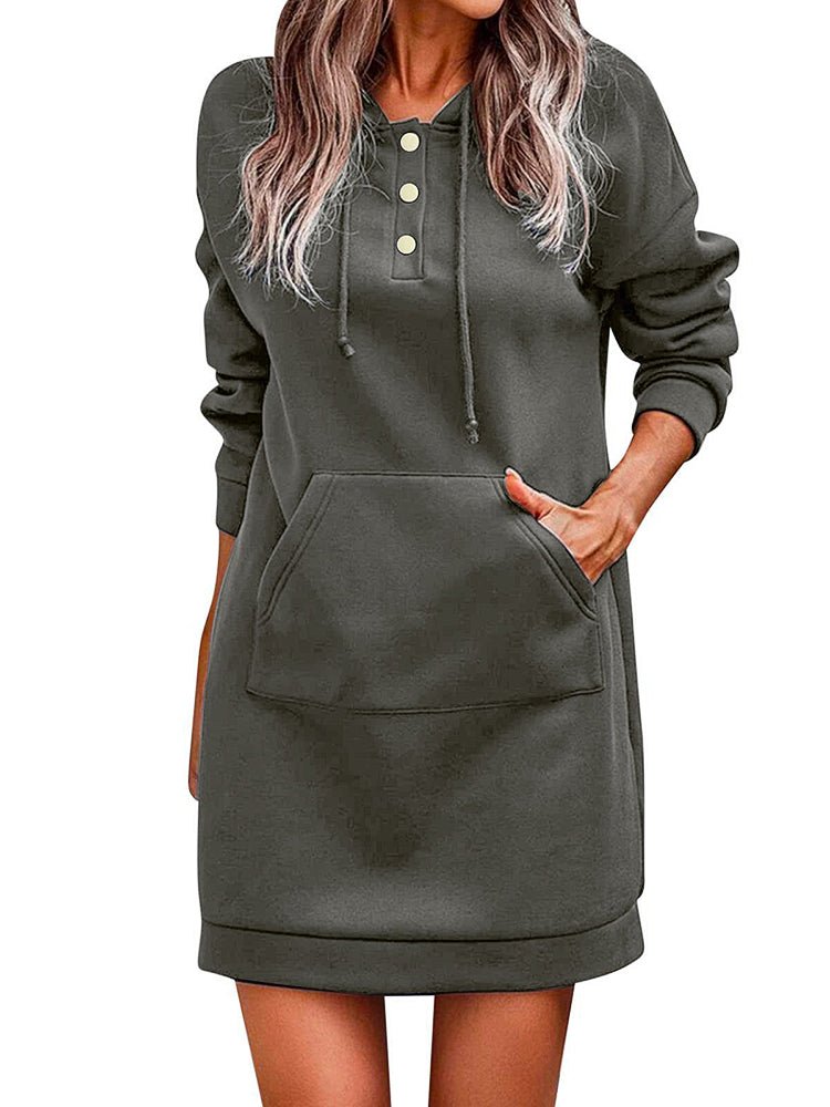 Dresses Solid Knitted Hooded Sweatshirt Mini Dress - LuckyFash™