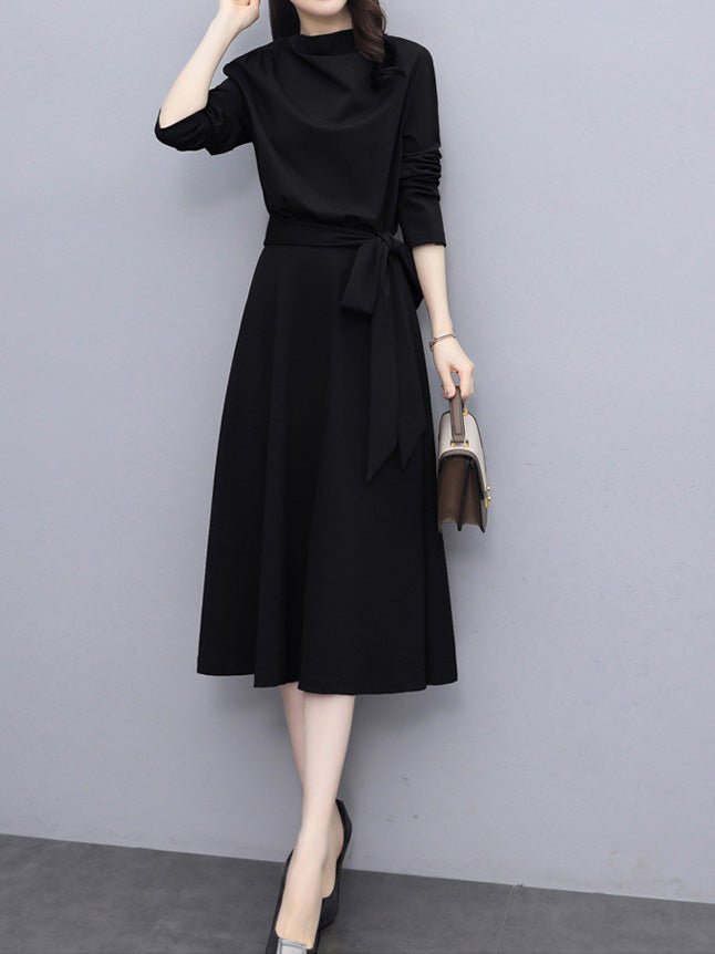 Dresses Solid Lace-Up Long Sleeve Dress - LuckyFash™