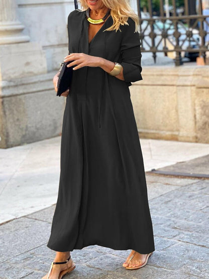 Dresses Solid Lapel Long Sleeve Casual Dress - LuckyFash™