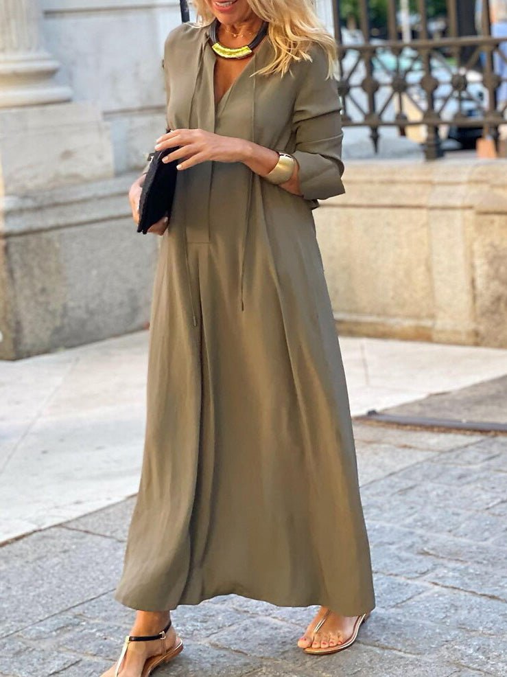 Dresses Solid Lapel Long Sleeve Casual Dress - LuckyFash™