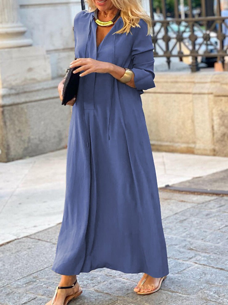 Dresses Solid Lapel Long Sleeve Casual Dress - LuckyFash™