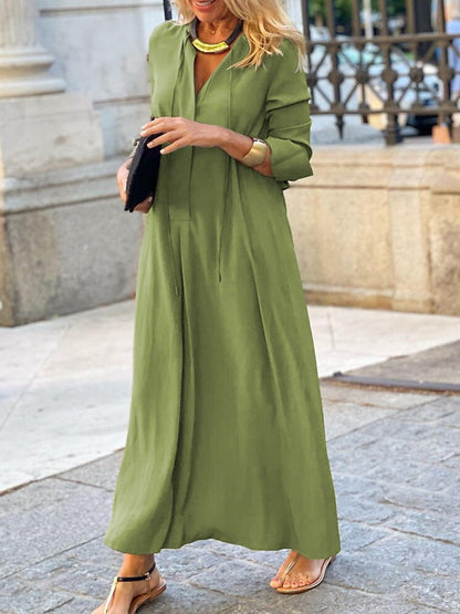 Dresses Solid Lapel Long Sleeve Casual Dress - LuckyFash™