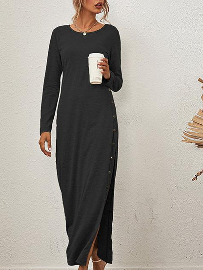 Women's Dresses Solid Long Sleeve Split Button Casual Dress - LuckyFash™