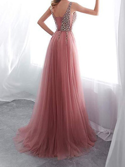 Women's Dresses Solid V-Neck Embroidered Sequin Slit Dress - LuckyFash™