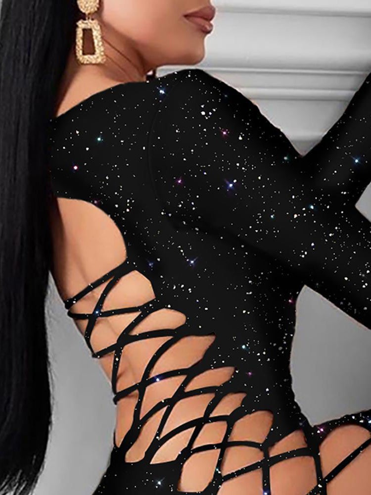 Women's Dresses Sparkling Hollow Bare Back Nightclub Long Sleeve Dress - LuckyFash™