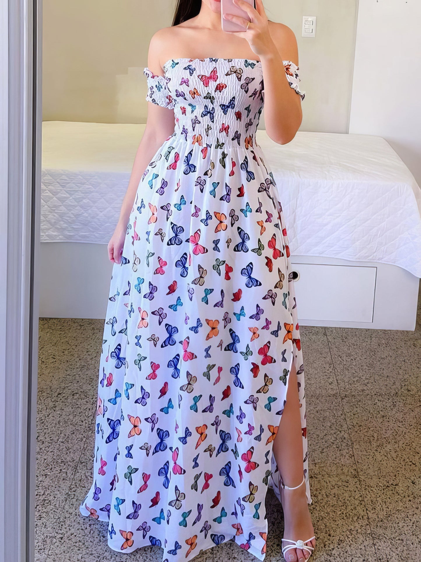 Dresses Strapless Printed Slit Maxi Dress - LuckyFash™