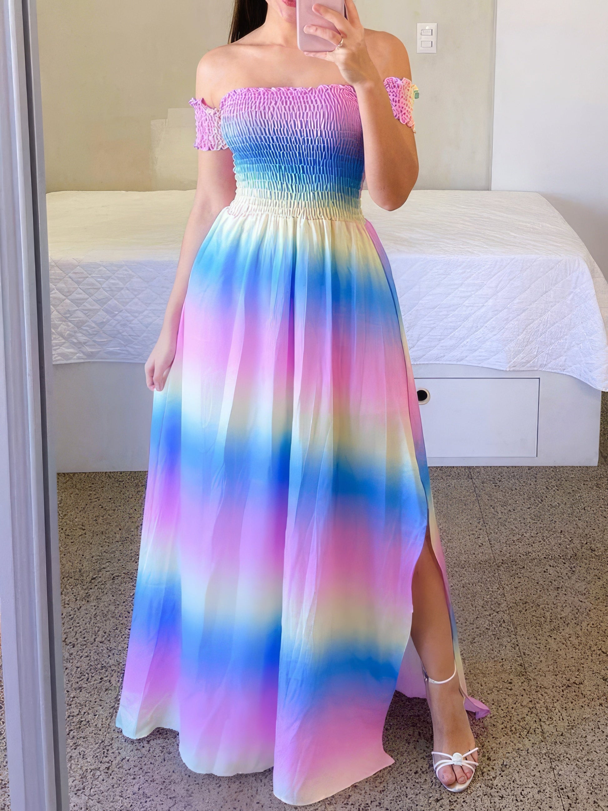 Dresses Strapless Printed Slit Maxi Dress - LuckyFash™