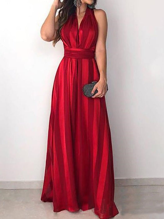 Dresses Striped Tie V-Neck Sleeveless Dress - LuckyFash™