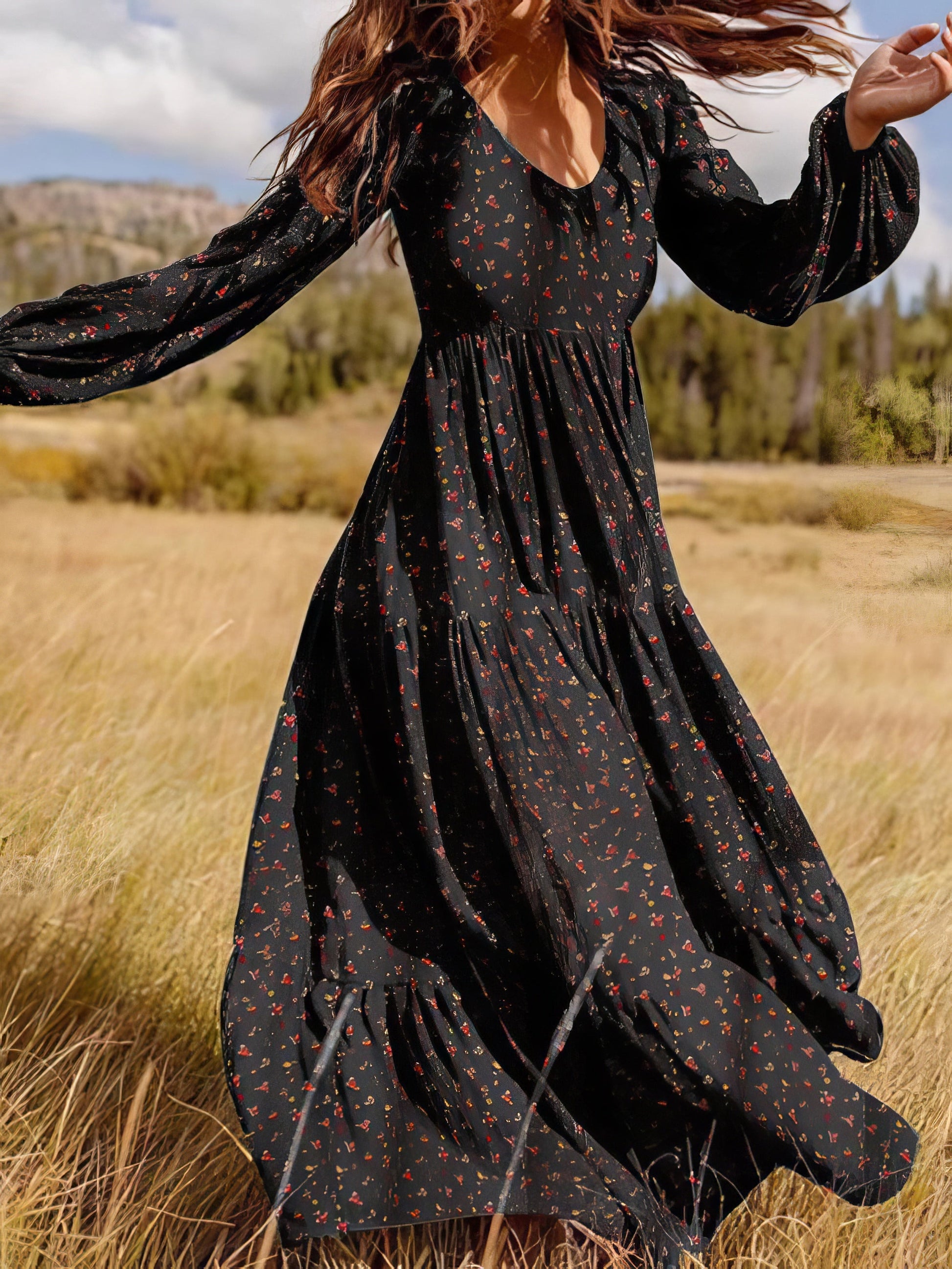 Dresses Temperament Chiffon V-Neck Long Sleeve Dress - LuckyFash™