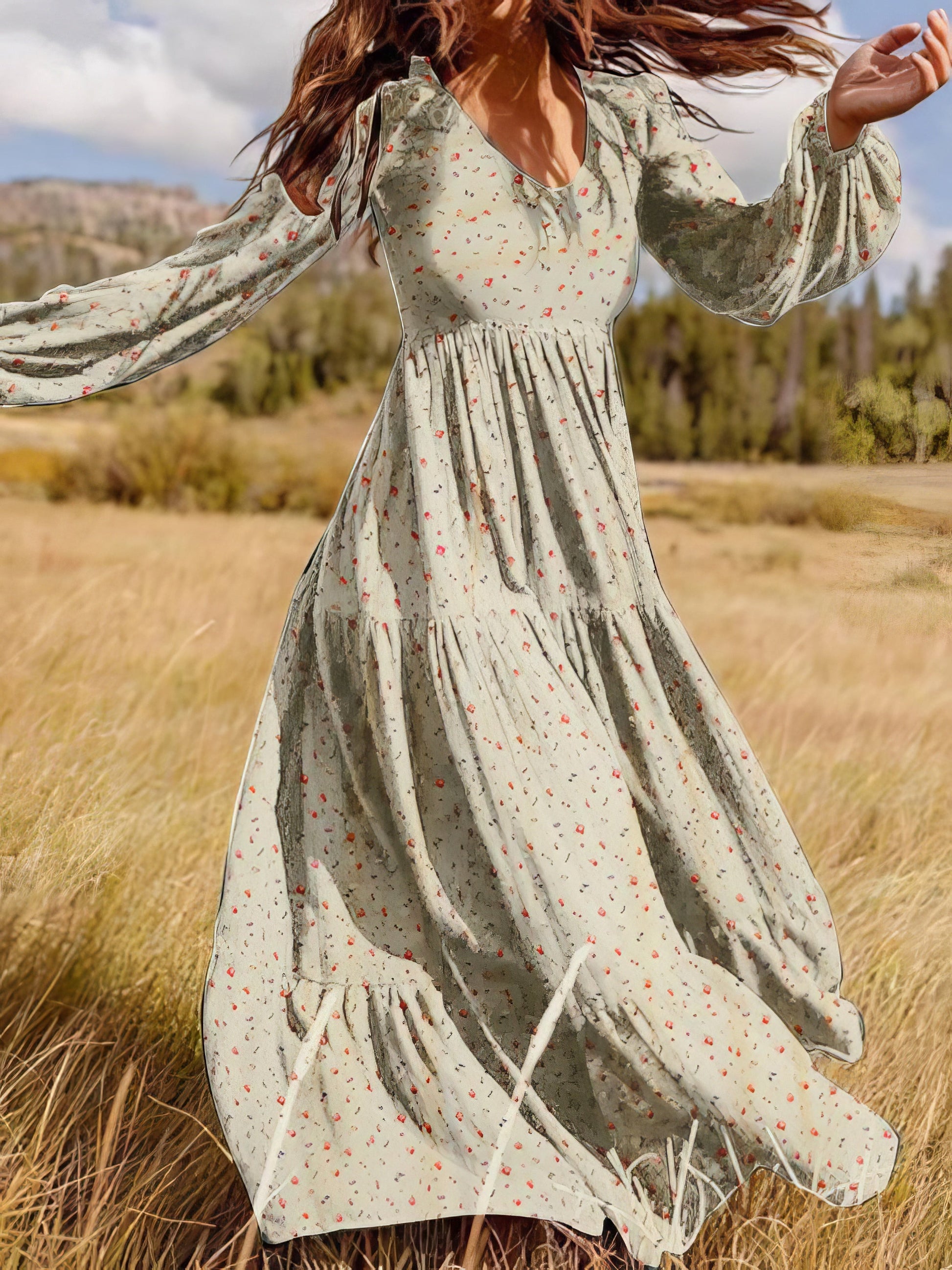 Dresses Temperament Chiffon V-Neck Long Sleeve Dress - LuckyFash™