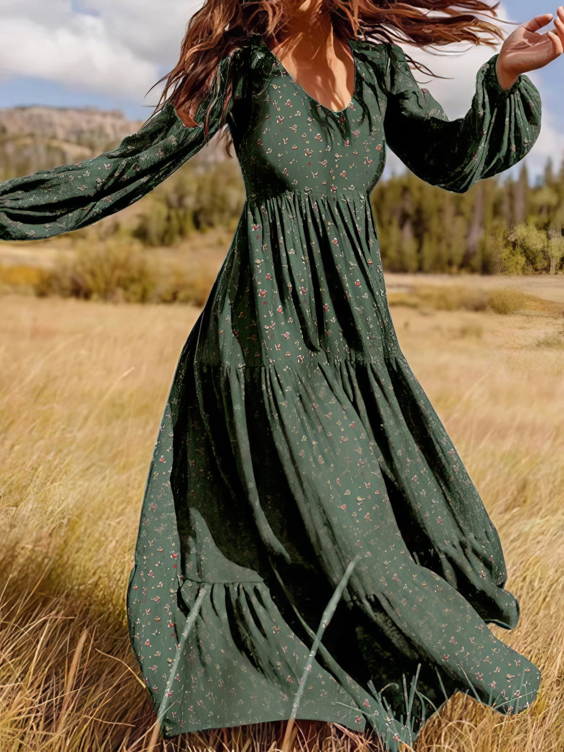 Dresses Temperament Chiffon V-Neck Long Sleeve Dress - LuckyFash™