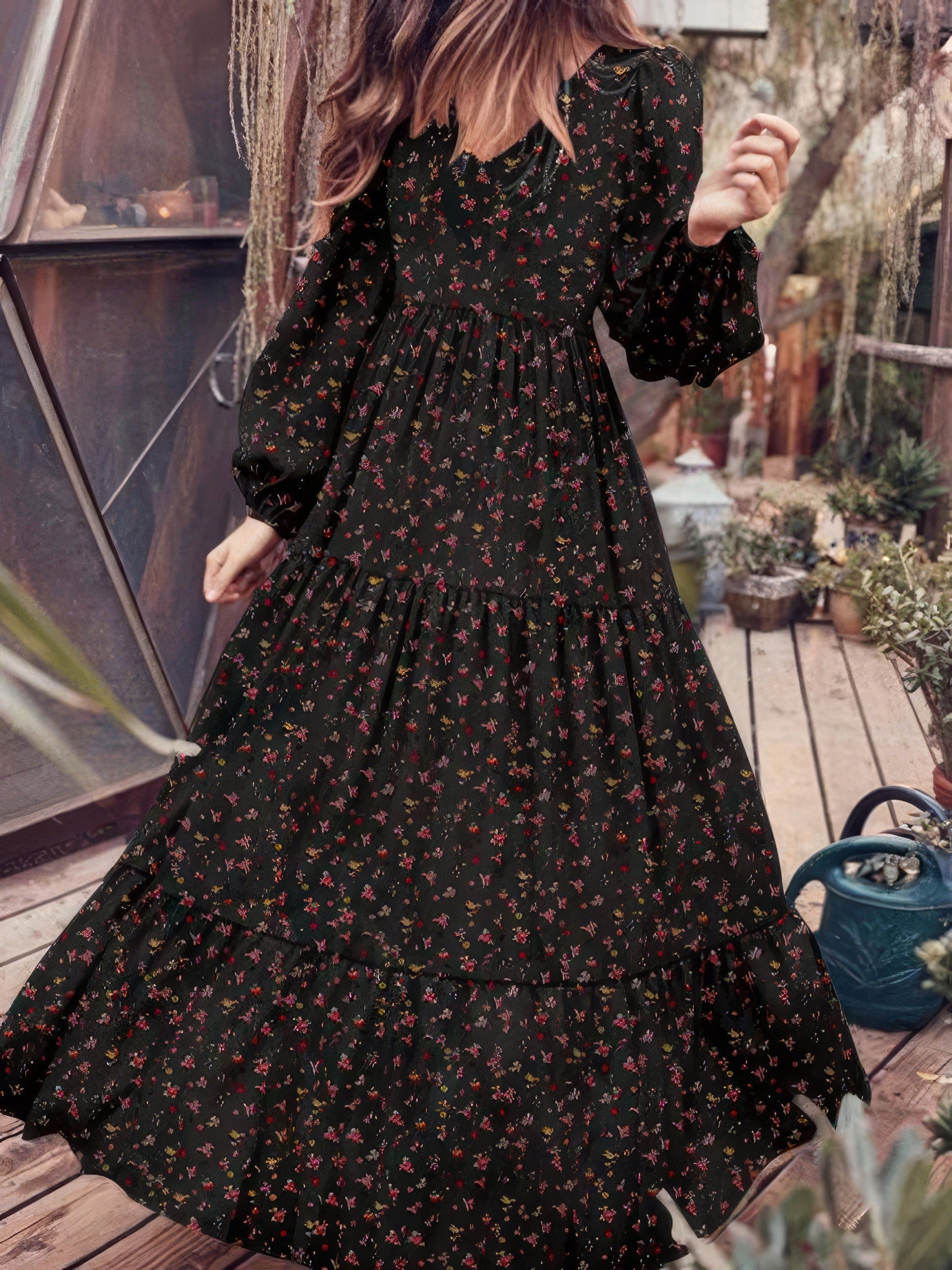 Dresses Temperament Chiffon V-Neck Long Sleeve Dress - LuckyFash™
