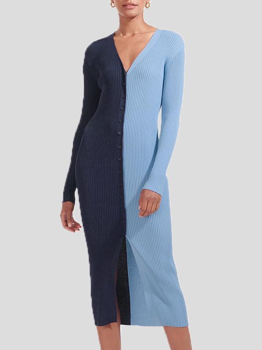 Women's Dresses Temperament Color Matching Button Long Sleeve Dress - LuckyFash™