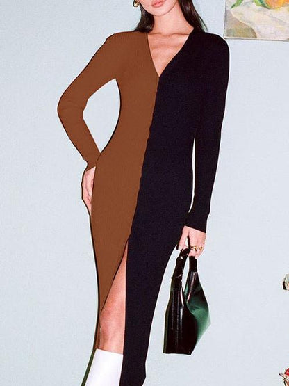 Women's Dresses Temperament Color Matching Button Long Sleeve Dress - LuckyFash™