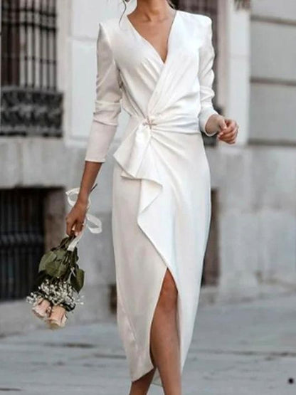 Women's Dresses Temperament V-Neck Long Sleeve Dress - LuckyFash™