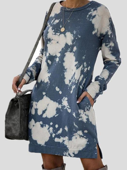 Women's Dresses Tie-Dye Print Gradient Long Sleeve Round Neck Dress - LuckyFash™