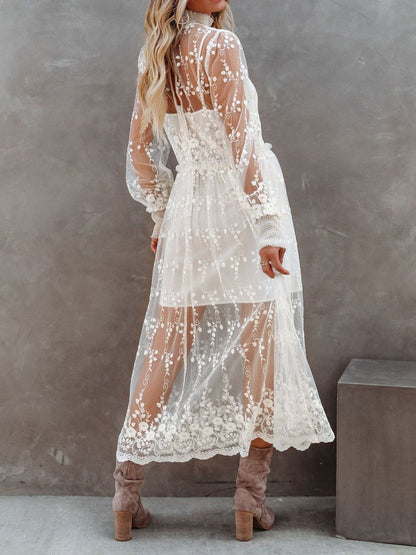 Women's Dresses Turtleneck Embroidered Lace Mesh Dress - LuckyFash™