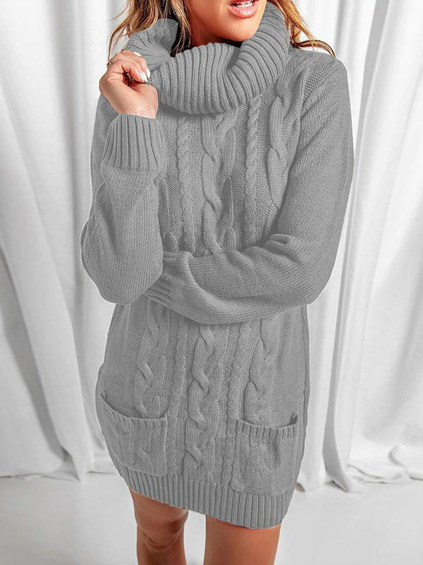 Dresses Turtleneck Pocket Long Sleeve Sweater Dress - LuckyFash™