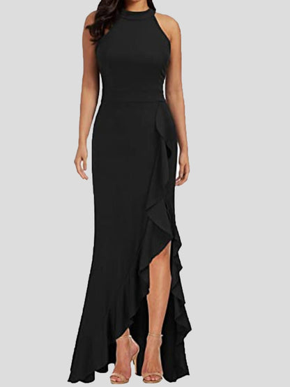 Dresses Turtleneck Sleeveless Ruffle Slit Dress - LuckyFash™