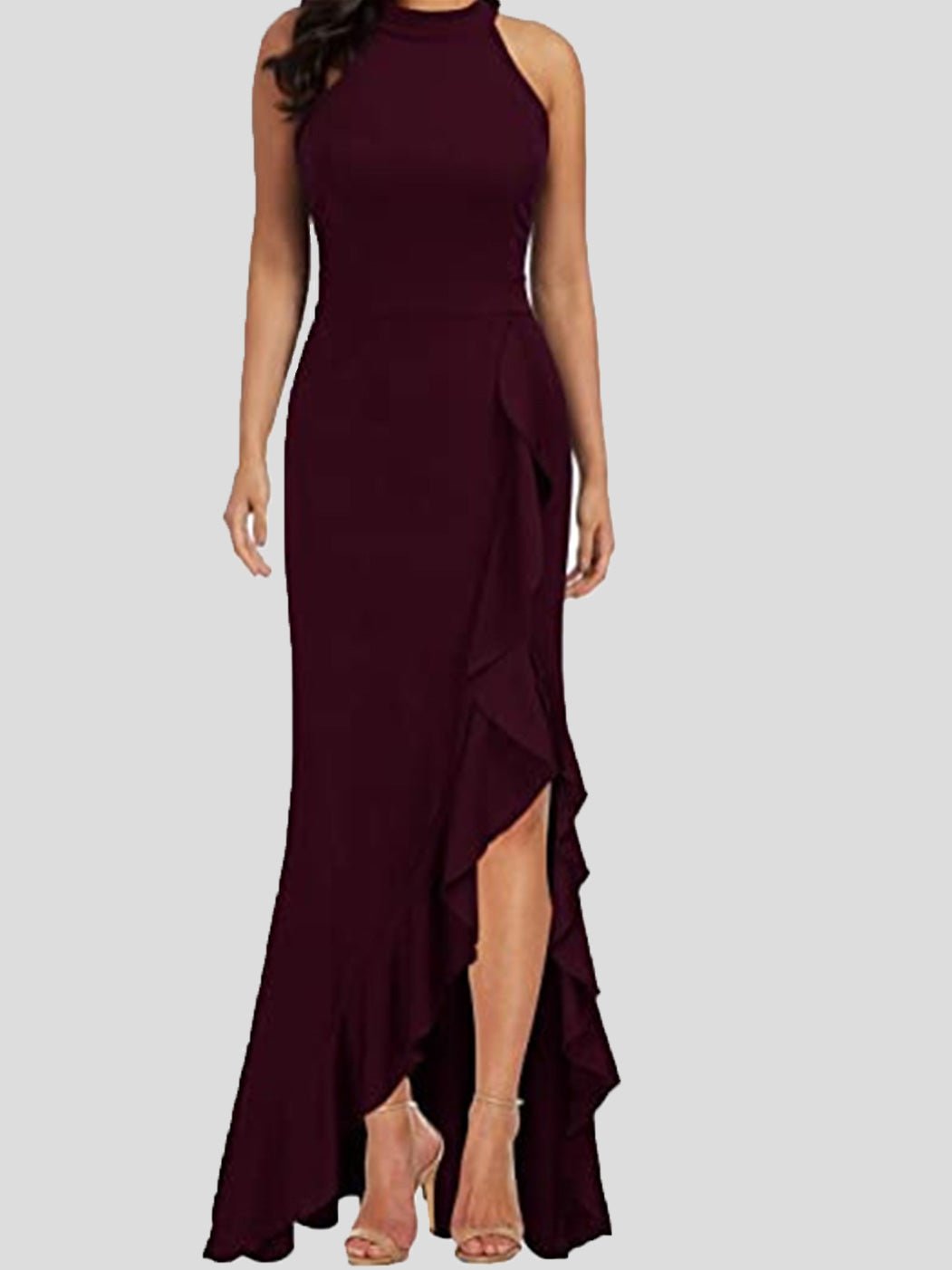 Dresses Turtleneck Sleeveless Ruffle Slit Dress - LuckyFash™