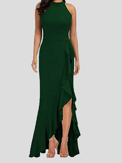 Dresses Turtleneck Sleeveless Ruffle Slit Dress - LuckyFash™