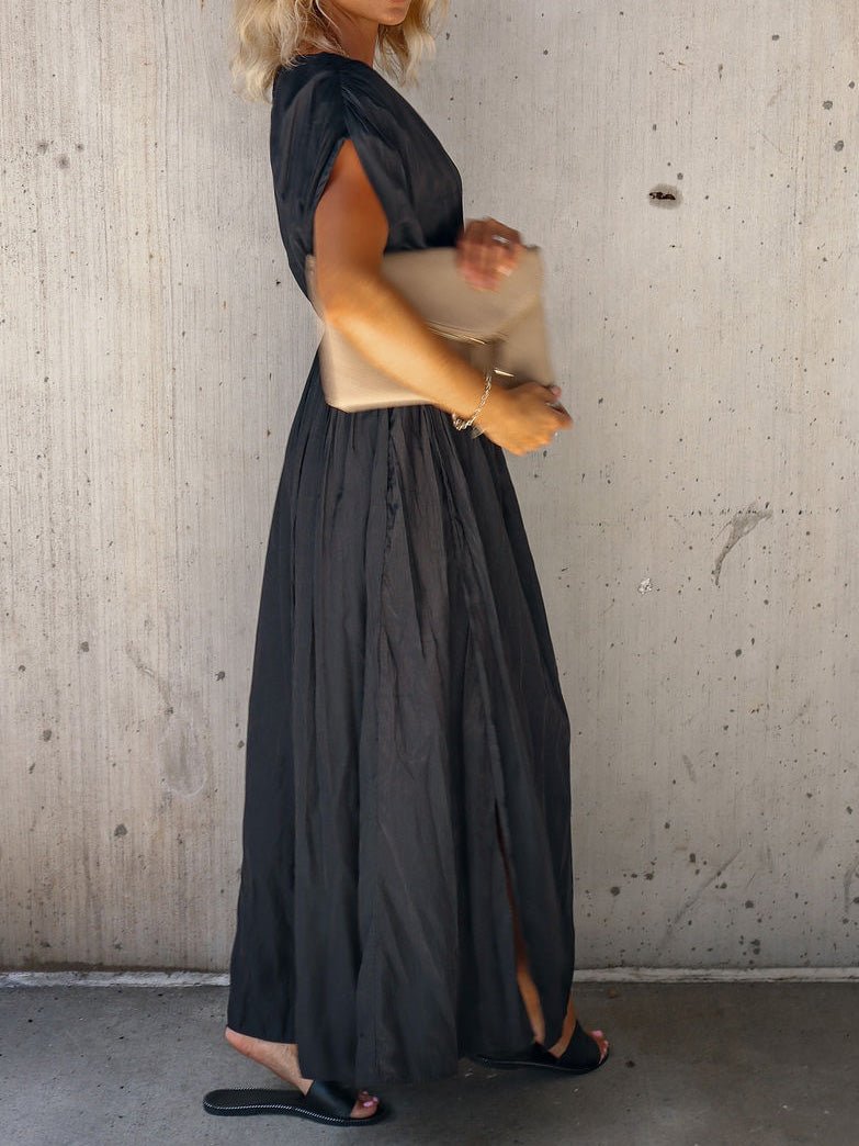 Women's Dresses V-Neck Elastic Waist Slit Dress - LuckyFash™