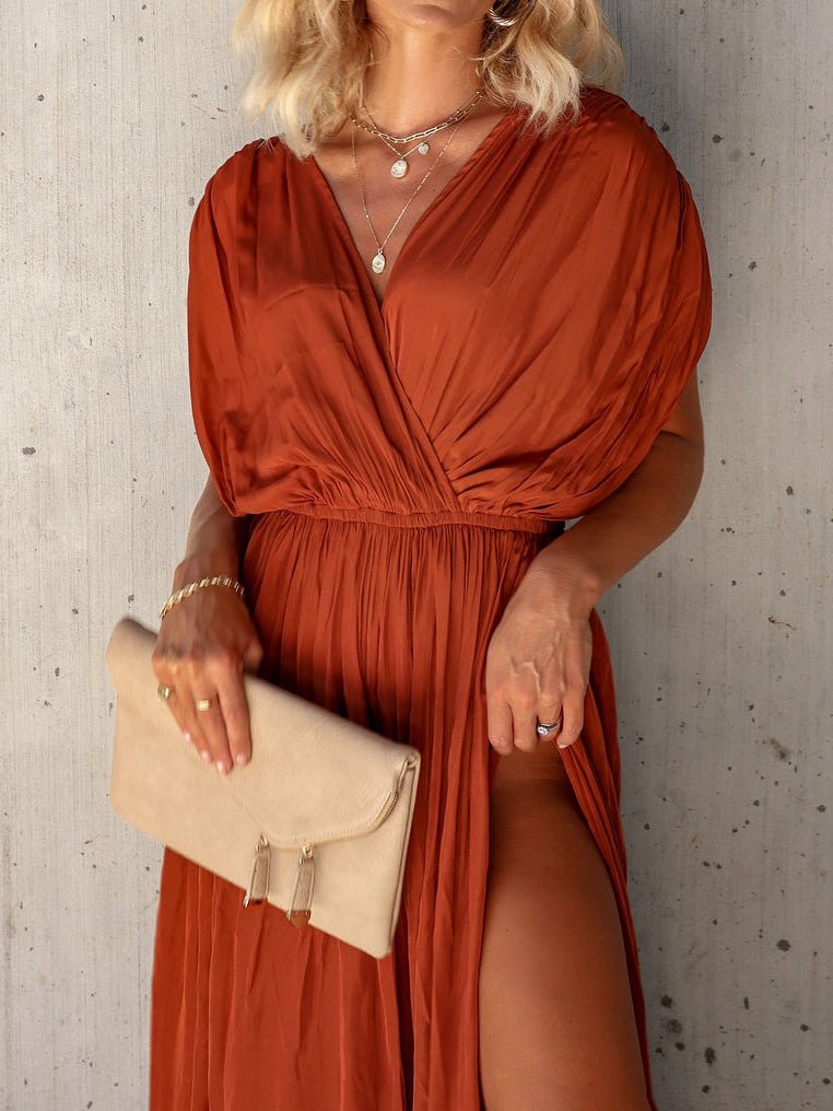 Women's Dresses V-Neck Elastic Waist Slit Dress - LuckyFash™