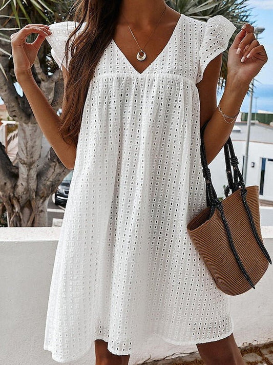 Dresses V-Neck Hollow Ruffle Sleeve Dress - LuckyFash™