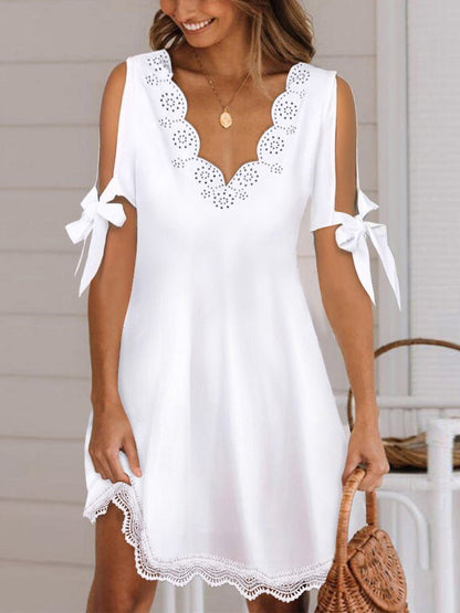 Women's Dresses V-Neck Lace Off Shoulder Mini Dress - LuckyFash™