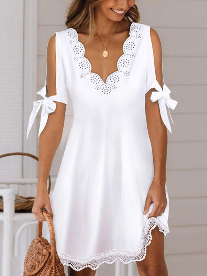Women's Dresses V-Neck Lace Off Shoulder Mini Dress - LuckyFash™