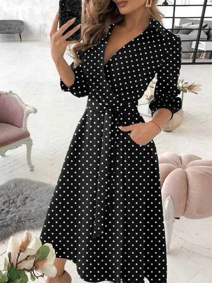 Women's Dresses V-Neck Long Sleeve Pocket Print Dress - LuckyFash™