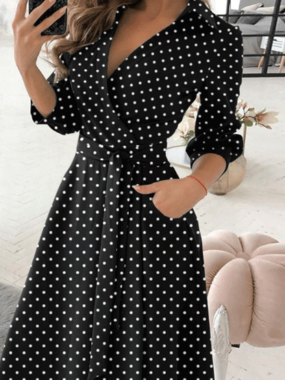 Women's Dresses V-Neck Long Sleeve Pocket Print Dress - LuckyFash™