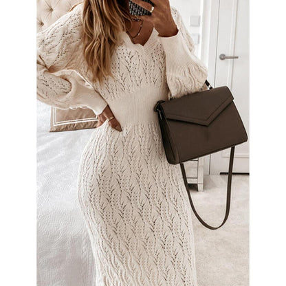 Women's Dresses V-Neck Long Sleeve Sweater Dress - LuckyFash™