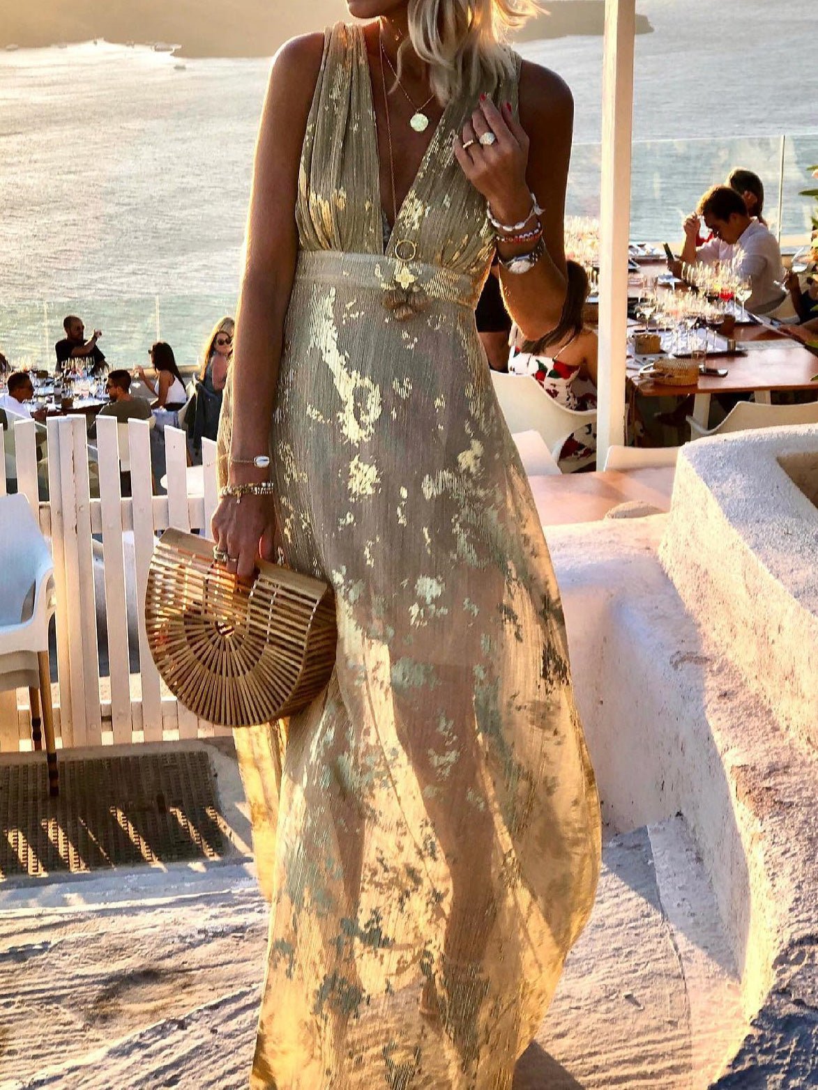 Women's Dresses V-Neck Print Hot Stamping Maxi Dress - LuckyFash™