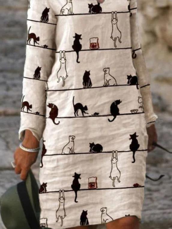 Women's Dresses V-Neck Retro Print Long Sleeve Casual Dress - LuckyFash™