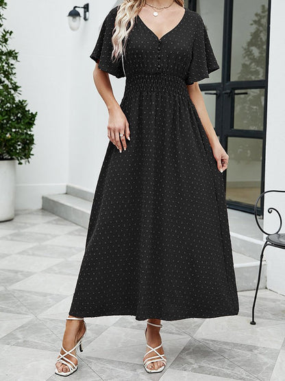 Dresses V-Neck Ruffled Sleeve Polka Dots Midi Dress - LuckyFash™