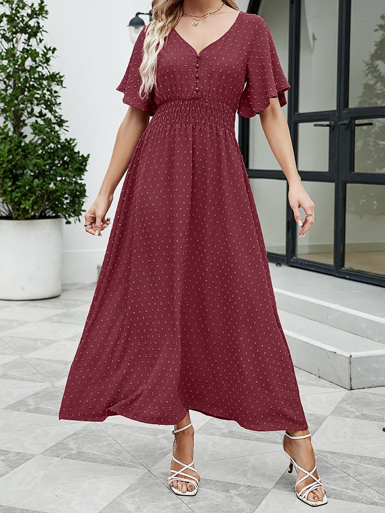 Dresses V-Neck Ruffled Sleeve Polka Dots Midi Dress - LuckyFash™
