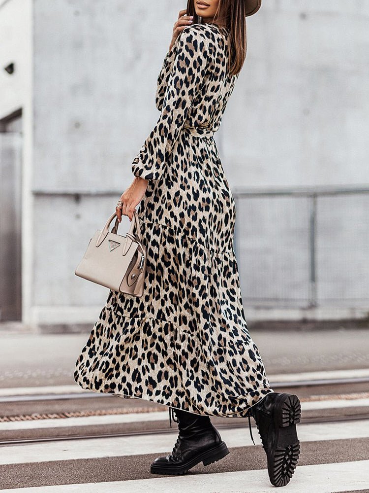 Dresses V Neck Strap Leopard Printed Midi Dress - LuckyFash™