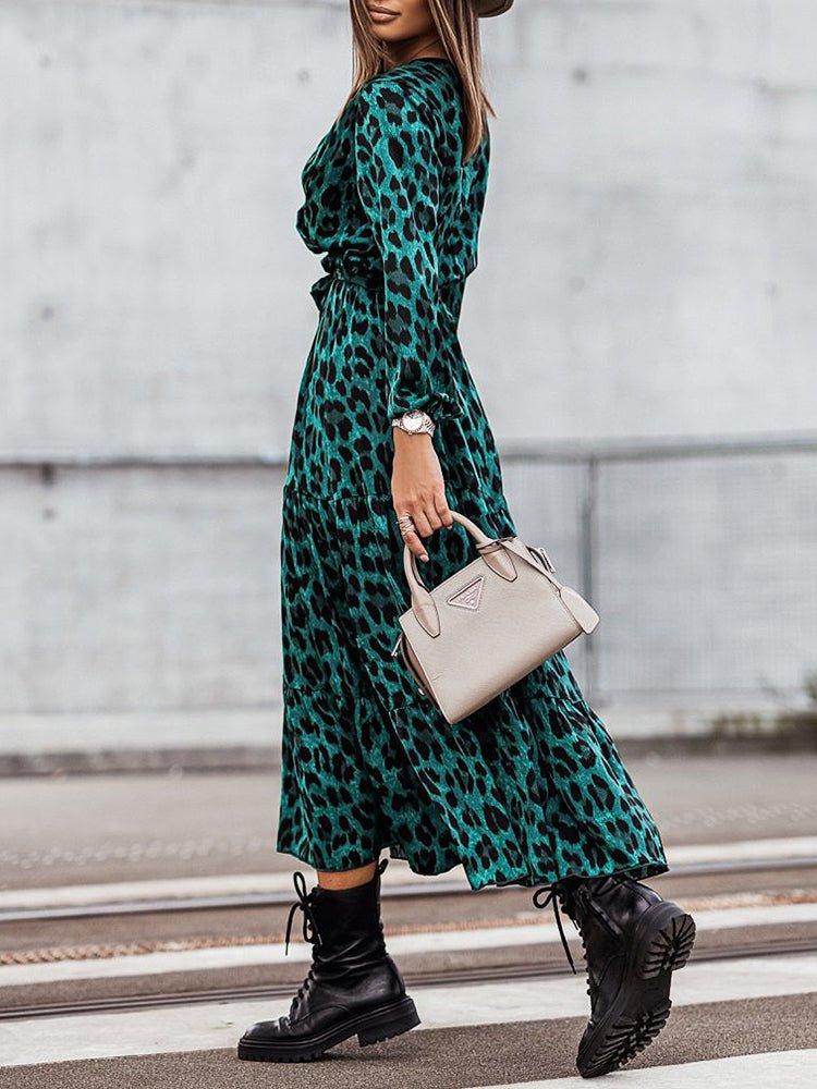 Dresses V Neck Strap Leopard Printed Midi Dress - LuckyFash™