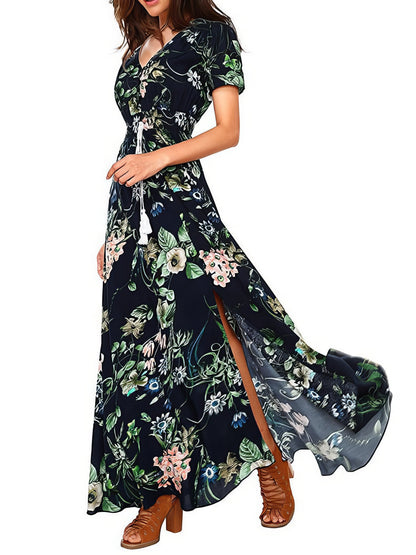 Dresses Vintage Ethnic Pattern V-Neck Loose Maxi Dress - LuckyFash™
